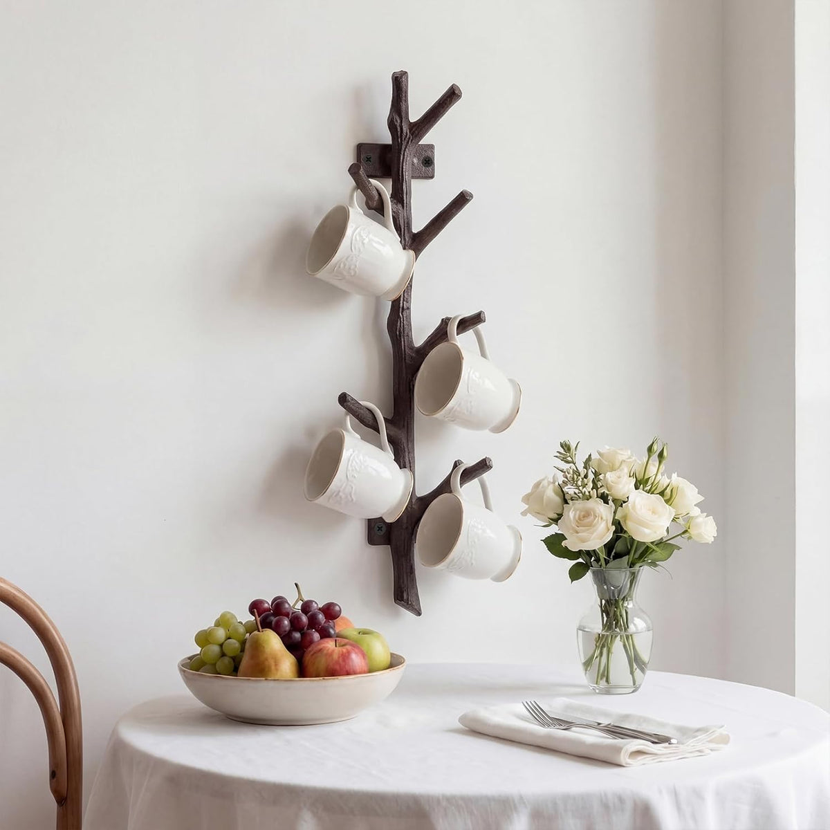 12" Cast Iron Tree Branch Vertical Coat Hat Rack Wall Mount Heavy Duty Decorative Coat Hook Rustic Hanger for Coats