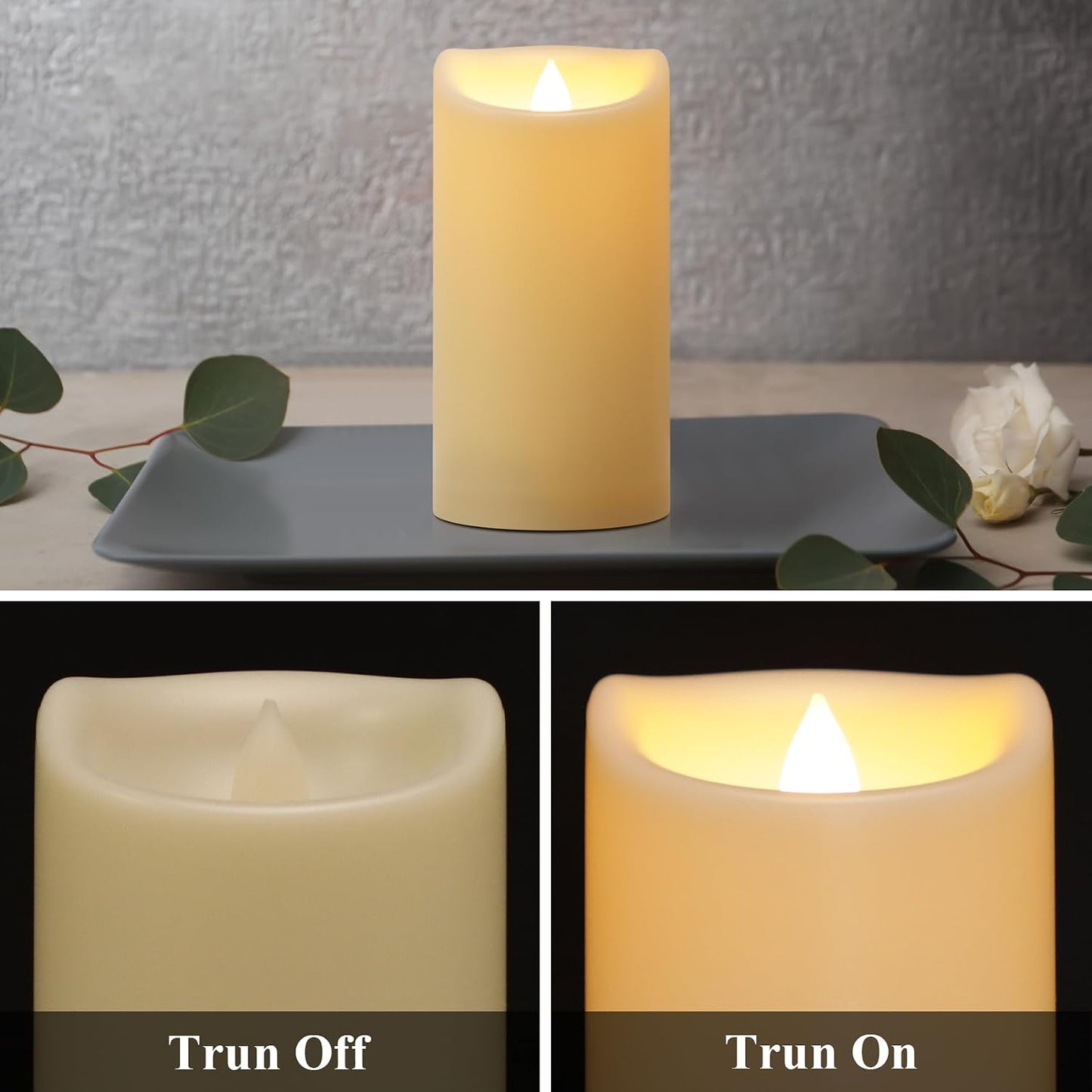4" x 6" 8" 10" Waterproof Outdoor Flameless Candles with Remote, Flickering Battery Operated LED Pillar Candles for