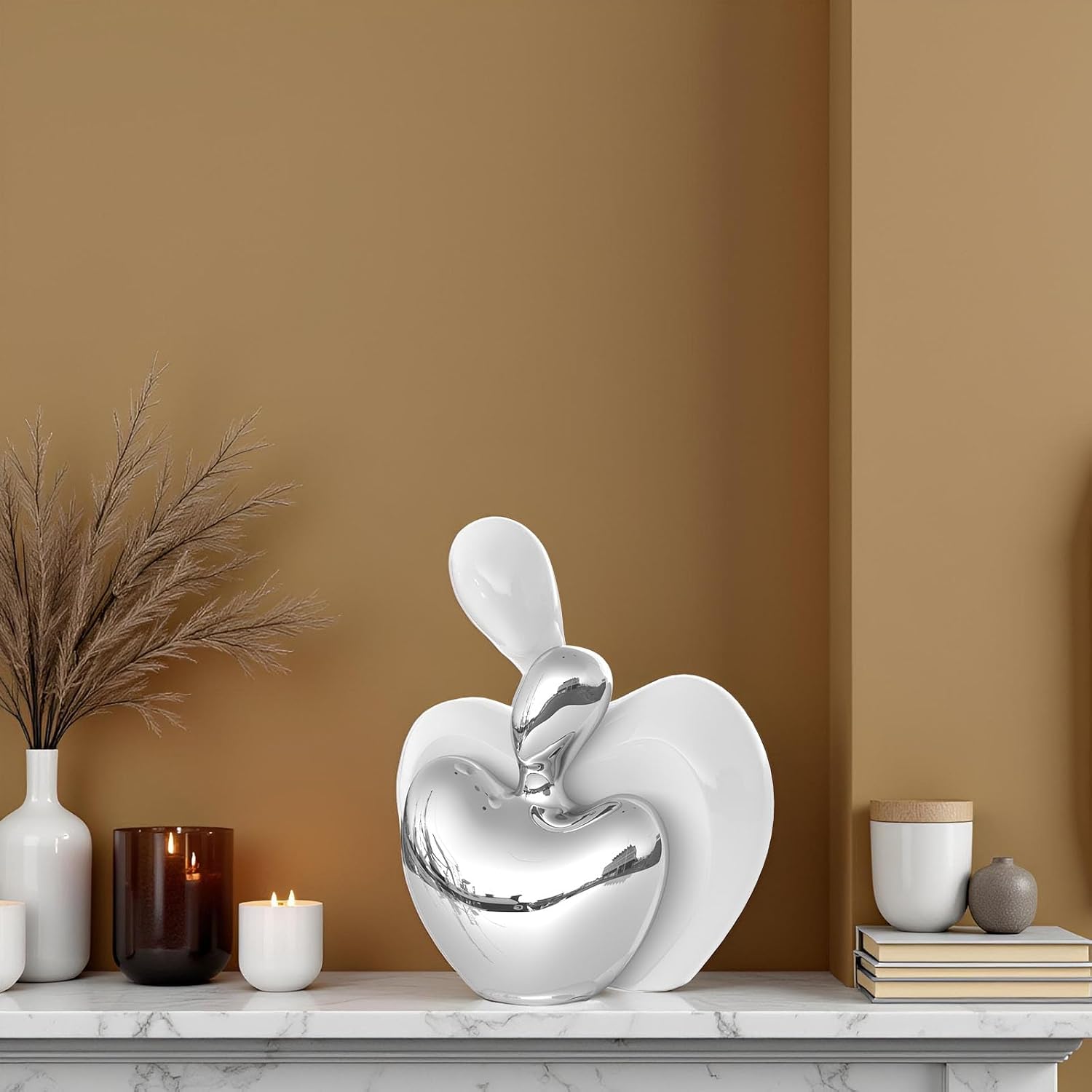 White and Silver Ceramic Couple Figurines Home Decor / White Silver