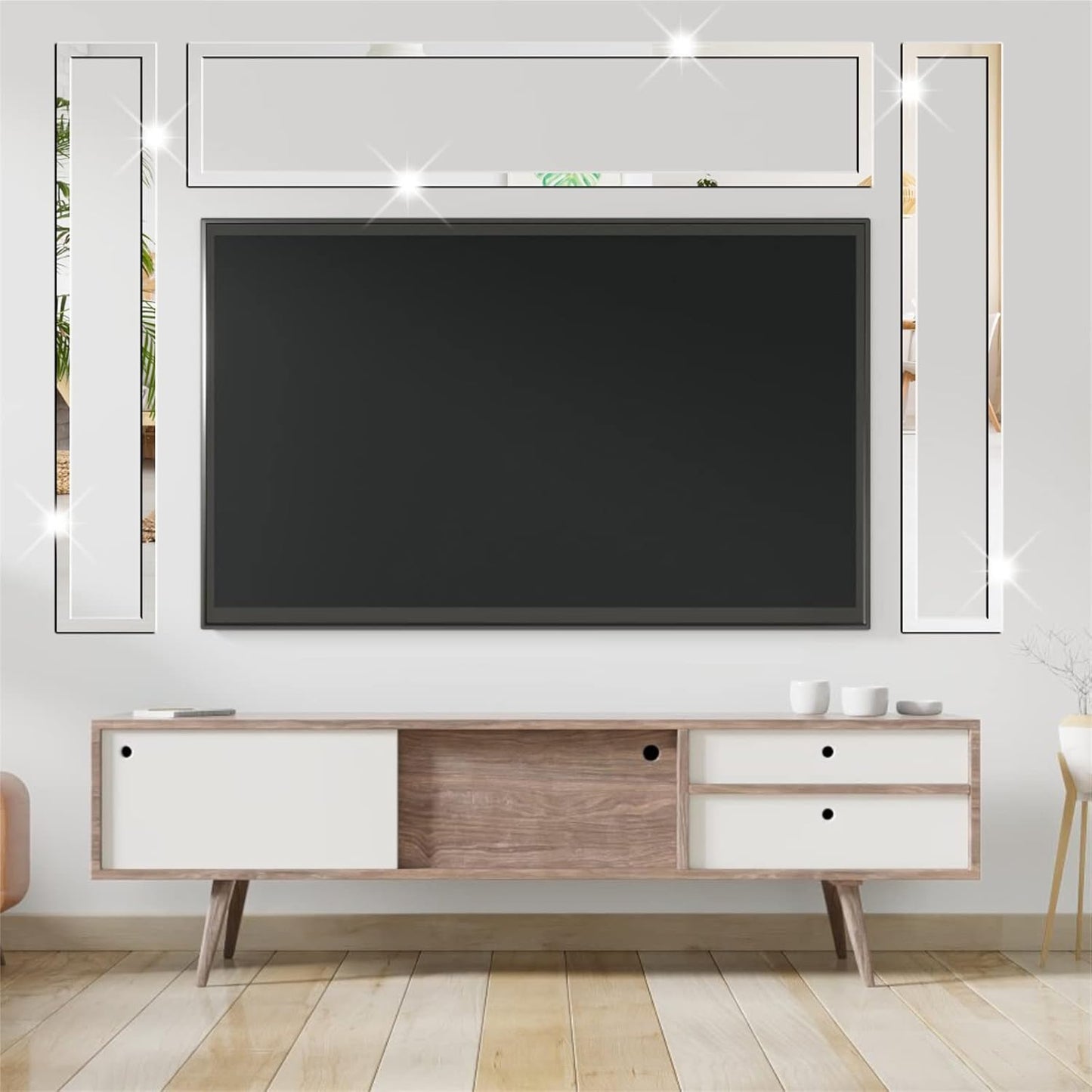 Acrylic Mirror Wall Stickers 3D Striped Mirror / Silver