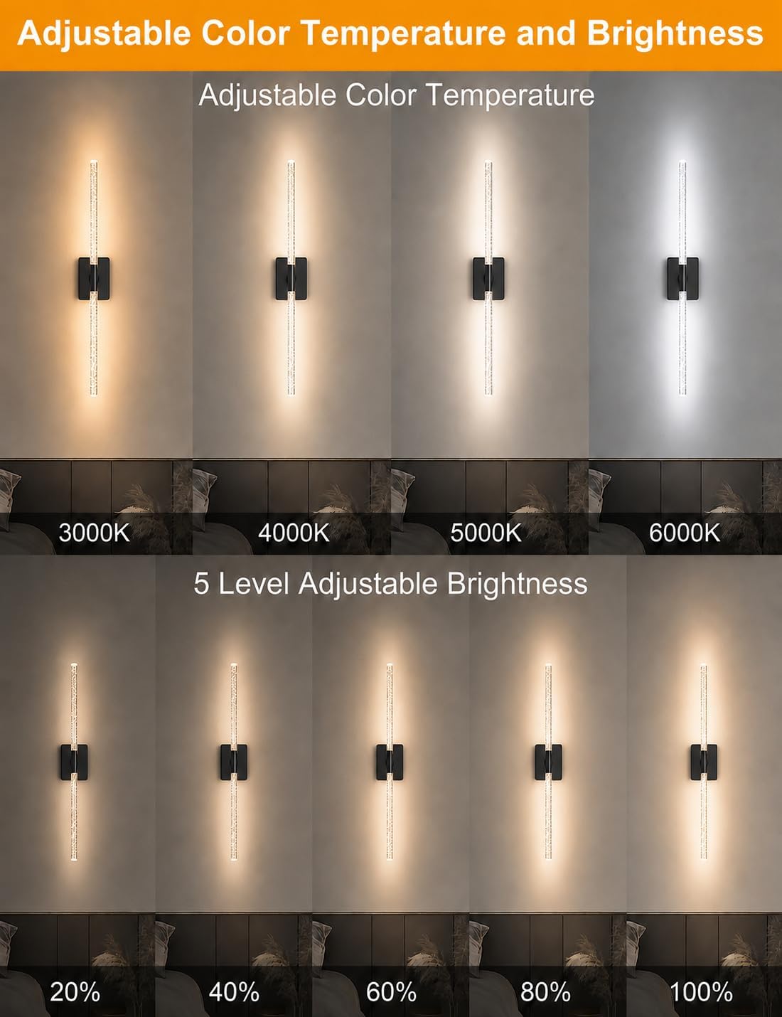Crystal Bubble Rechargeable Wall Sconces Set of 2, Wireless Modern Lights | 10000mAh, Remote Control, 3000K-6000K