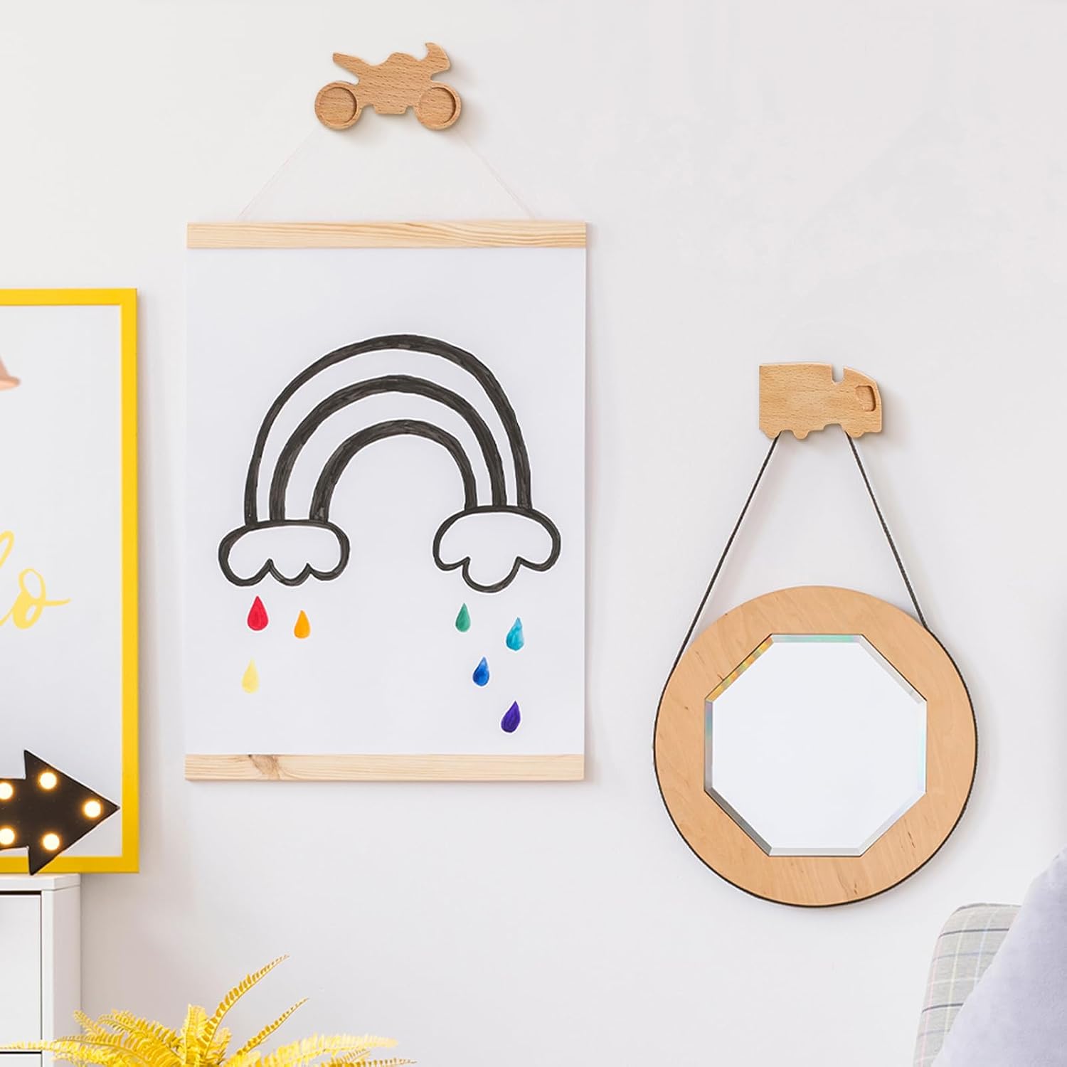 Kids Coat Hooks Wall Mount Car Shaped Wooden Coat Rack for Kids Room Nursery Wood / Cars / Set of 8