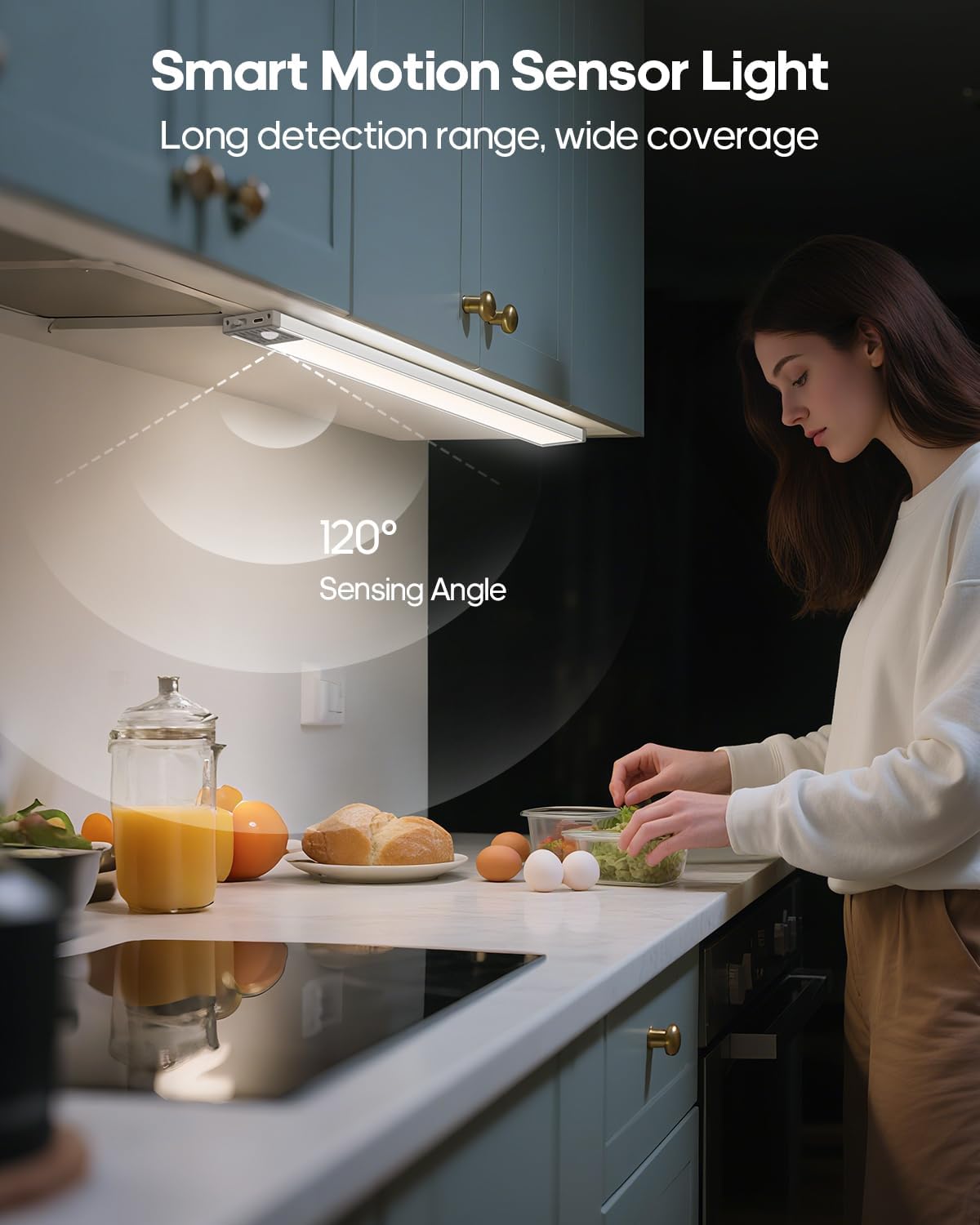 17.5inch Under Cabinet Lighting, 4500Mah Motion Sensor Light Indoor, 4 Pack | Rechargeable Battery Operated Under
