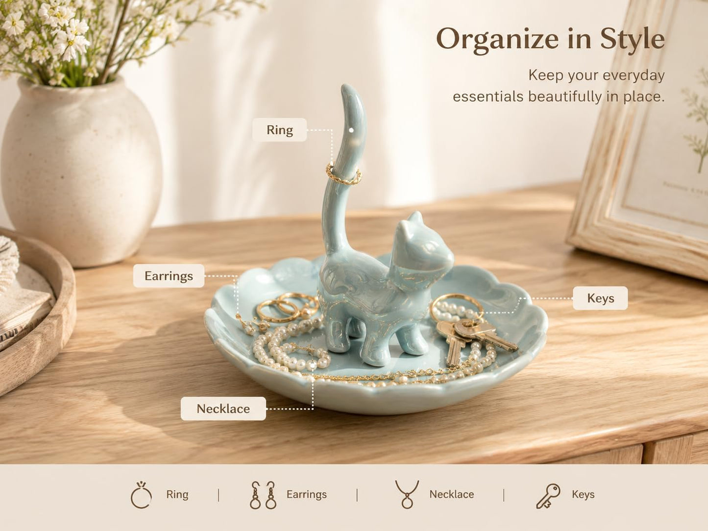 Cat Ring Holder Jewelry Dish-Ceramic Trinket Tray for Rings / Blue Cat