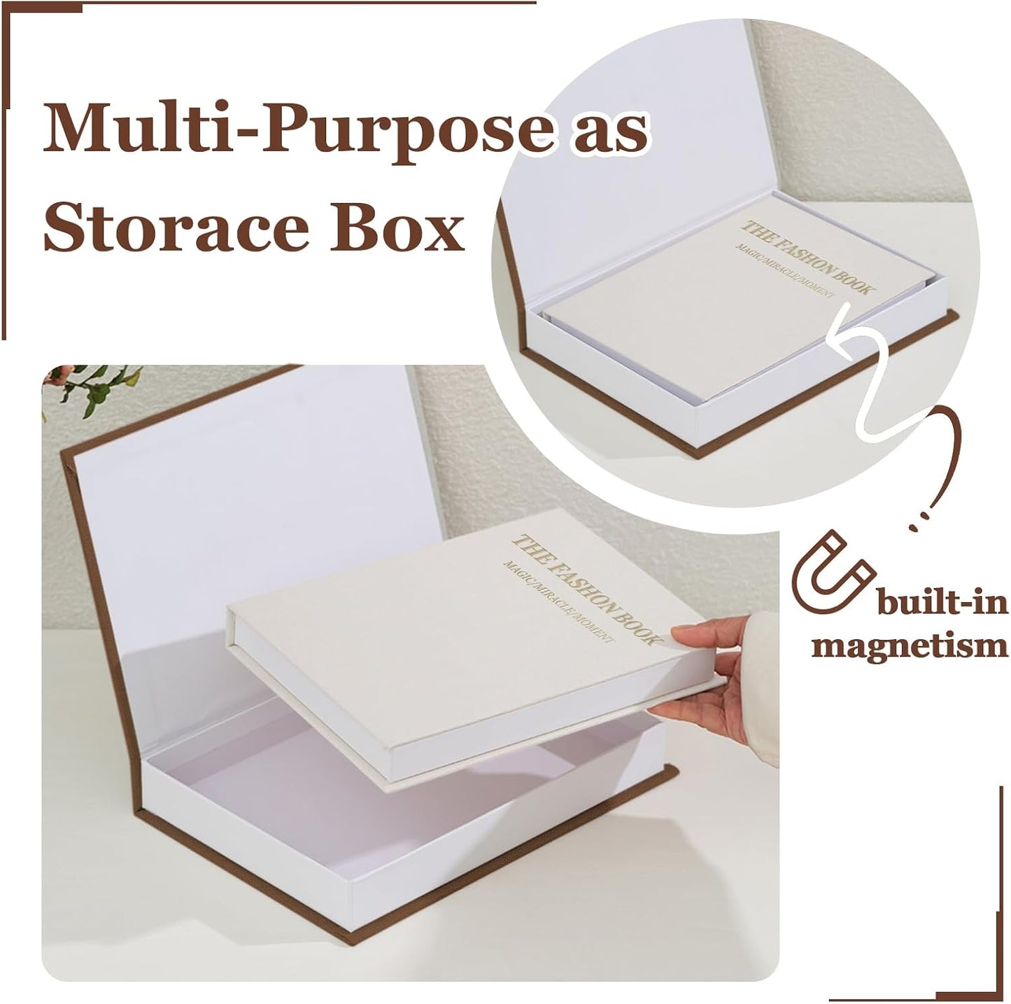 Linen Fake Books / Brown+white / Set of 2