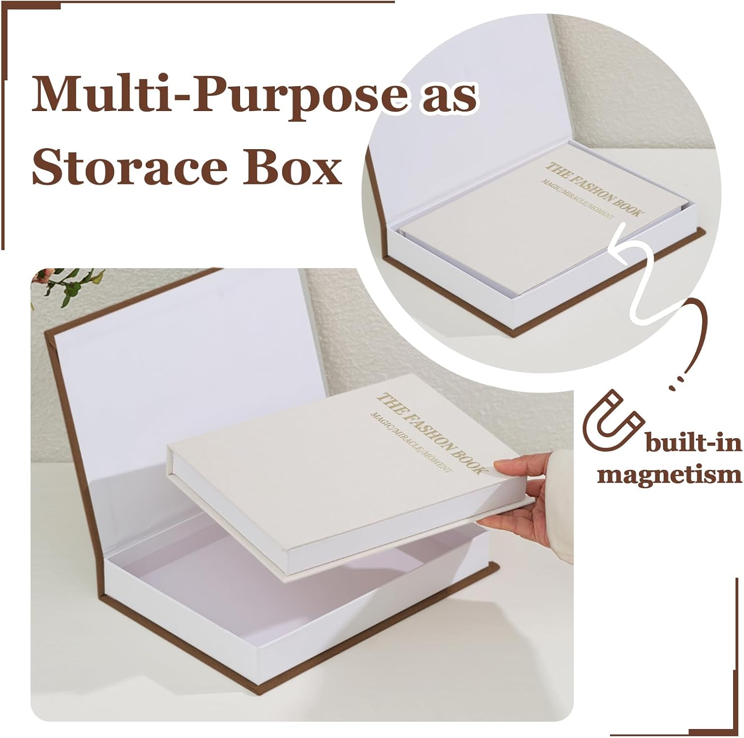 Linen Fake Books / Brown+white / Set of 2