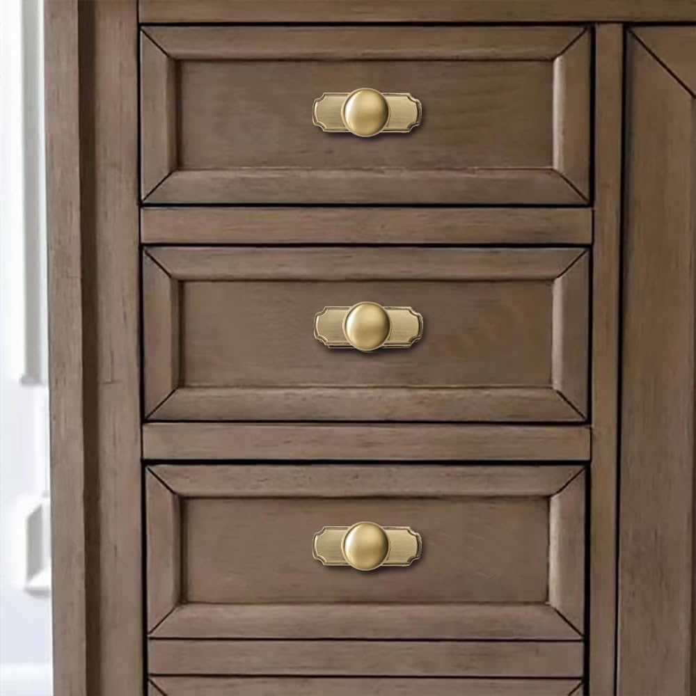 10 Pack 1-1/4 inch Backplate for Cabinet Knobs Brushed Brass Drawer Knobs Satin Gold Cabinet Hardware Vintage Knobs