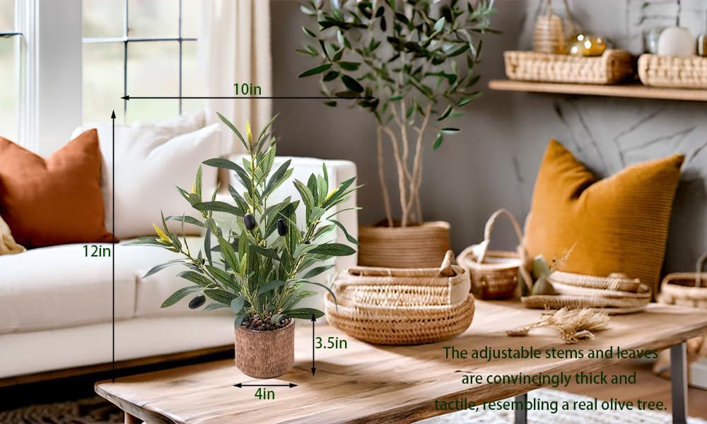 Indoor Fake Olive Plant Faux Silk Leaves / Plant A / Black / 12 Inch