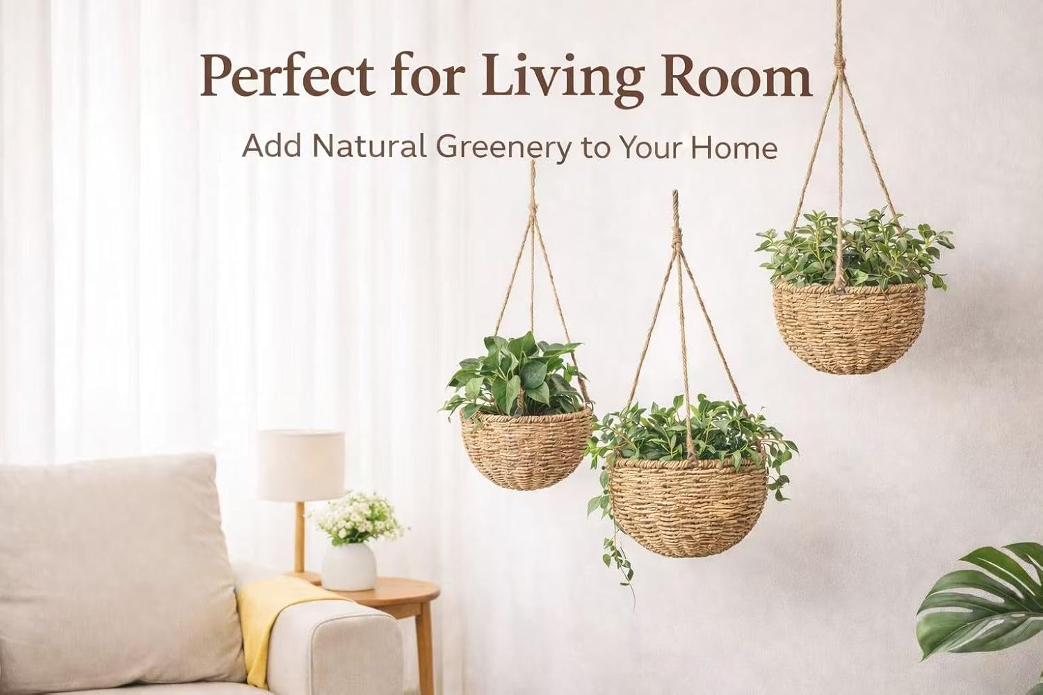 Handmade of Seagrass Round Planter Pots Decor / Natural / Set of 3