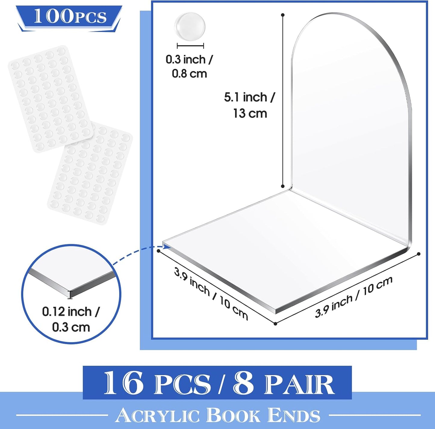 Acrylic Book Ends / Clear / Set of 16