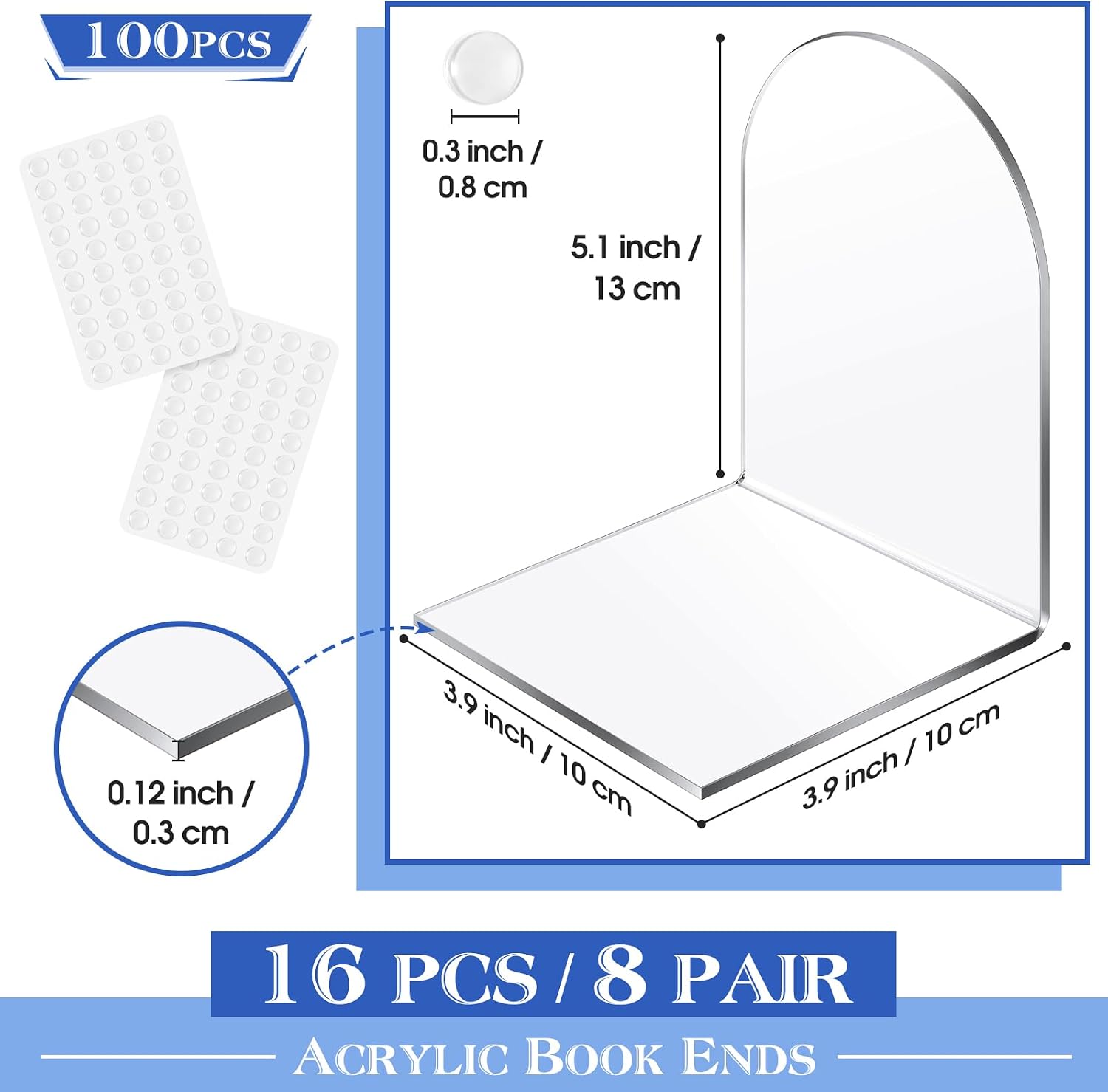Acrylic Book Ends / Clear / Set of 16