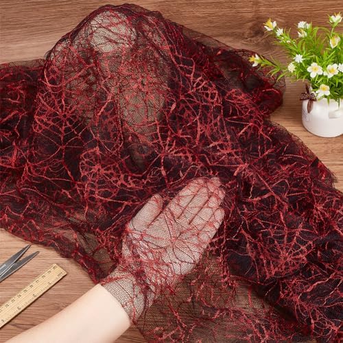 PH PandaHall 70x62 Inch Halloween Skull Lace Fabric Black Red Sewing Fabric Dress Fabric Web Embroidered Lace Floral Lace Fabric for DIY Tablecloth Wedding Headwear Party Overlay Curtains Home Decor