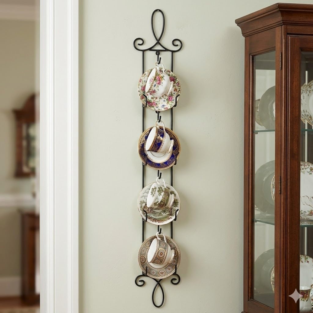 HOHIYA Wall Mount Tea Cup Rack 2 Pack Coffee Mug Organizer Black | Displays and organizes teacups, coffee mugs and