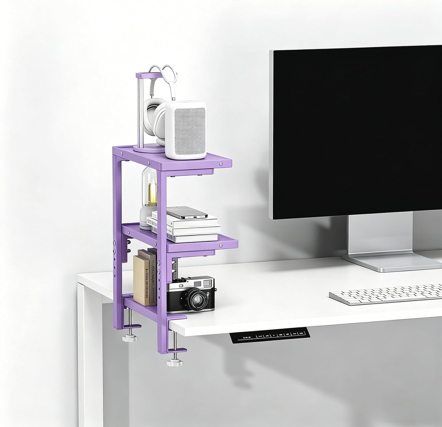 2-Tier Desk Shelf | Desk Organization Expandable Clamp on Desk Shelf Desktop Accessories for Offices and Game Rooms
