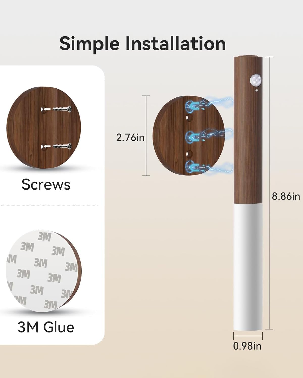 Motion Sensor Light Indoor, 2200mAh Rechargeable Wall Sconce | Battery operated wall lights magnetic night lights