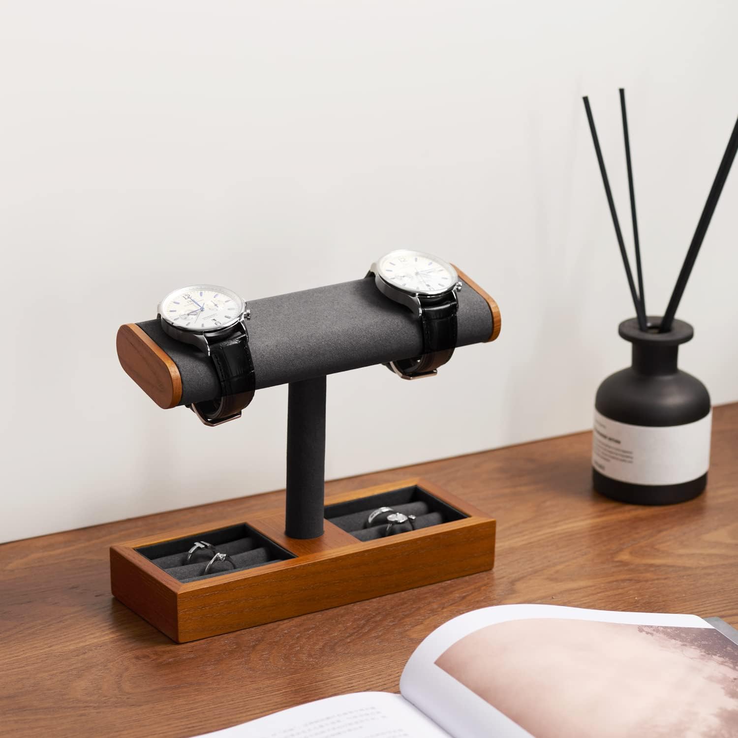 Oirlv Solid Wood Watch Stand,Watch Organizer Holder for Men(Grey)