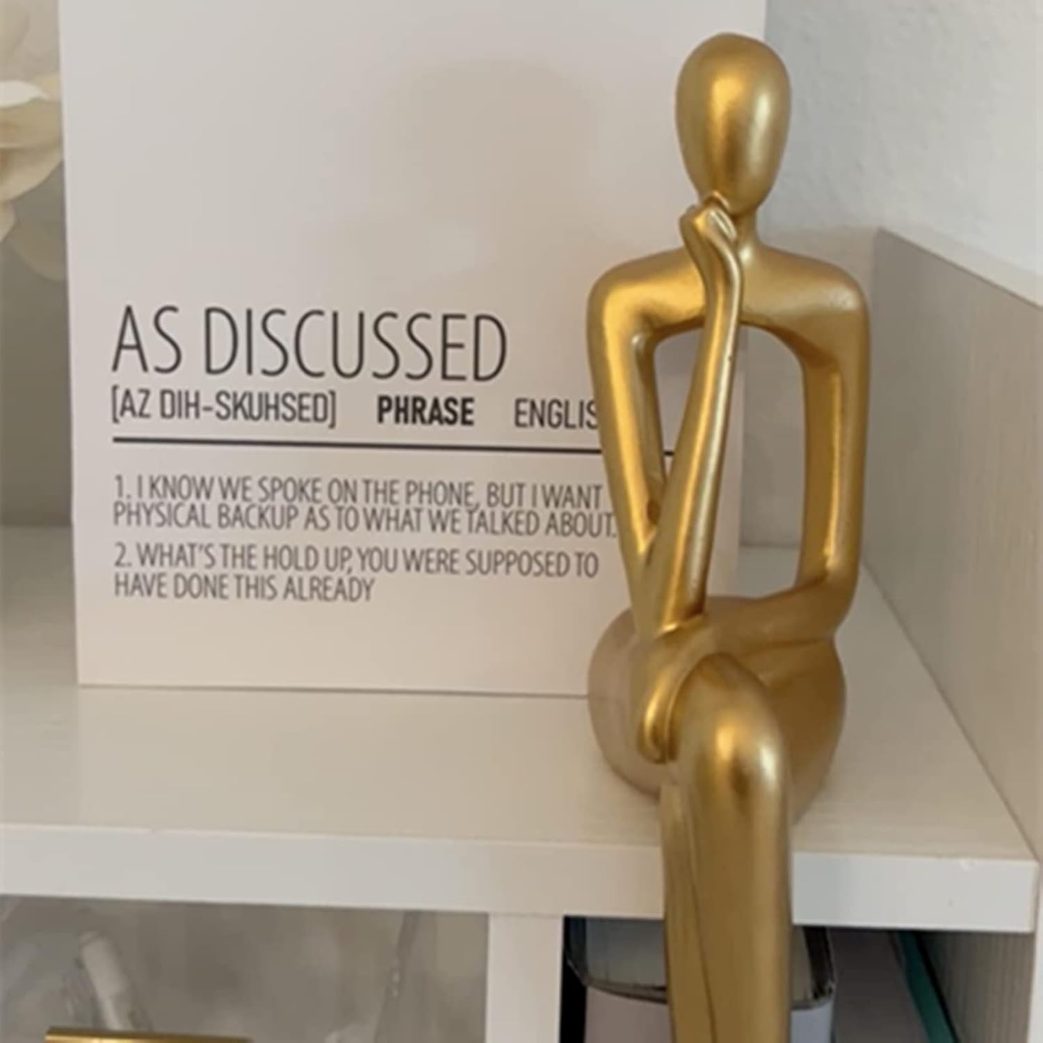 Resin Reading Sculpture Decor Sitting Thinker Statue Abstract Sculptures / Gold