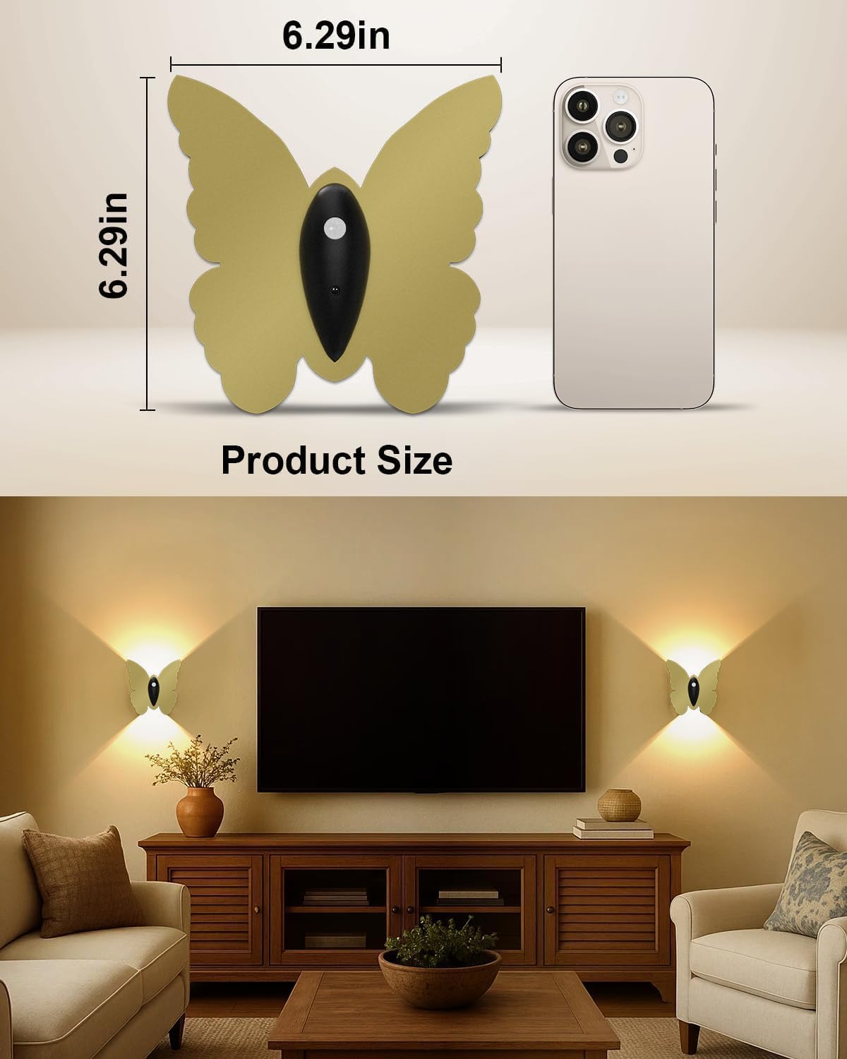 Eneru Motion Sensor Wall Sconce Set of 2, Rechargeable Wall Lights, Indoor | 5000mAh Battery Operated Wall Sconces