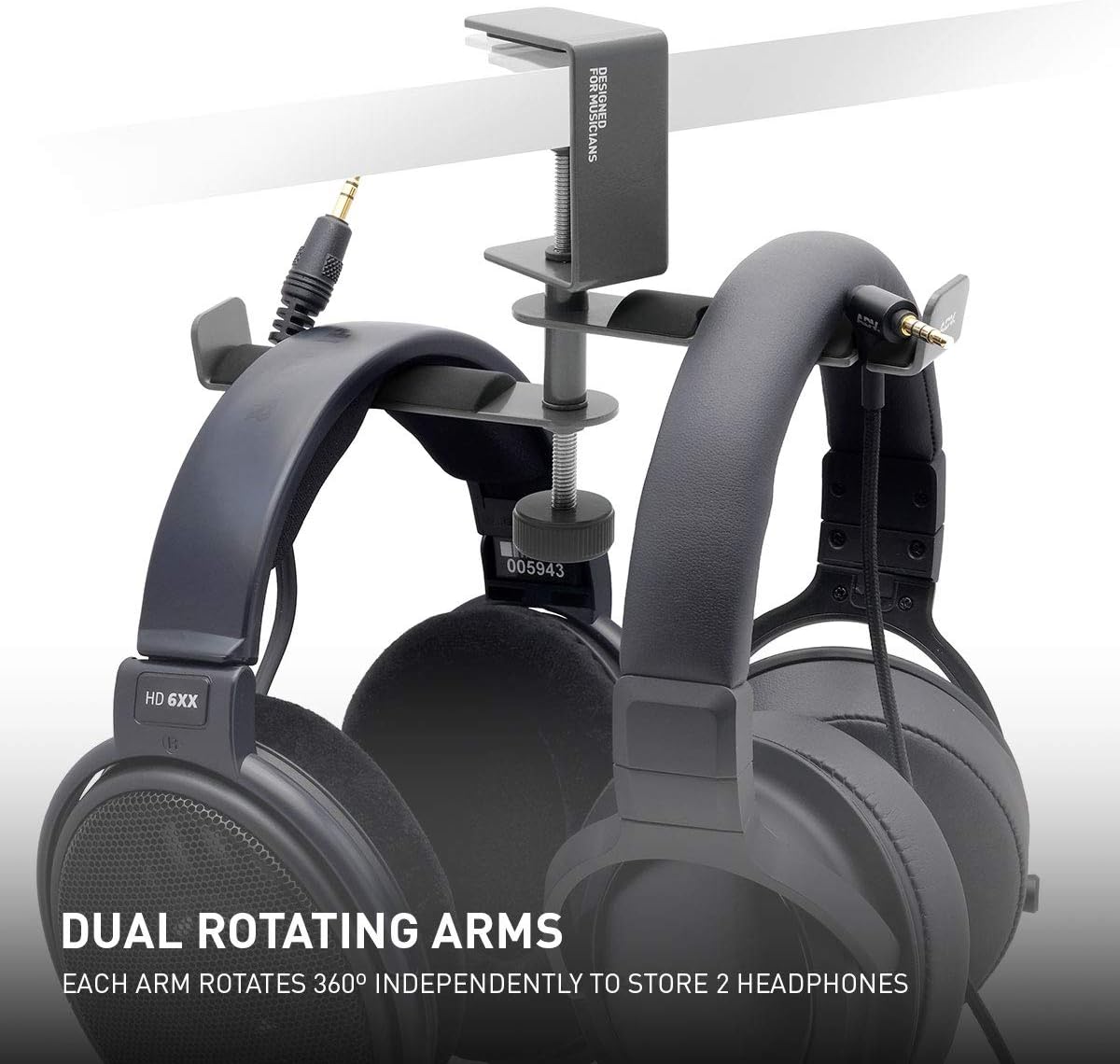 ADV. Dual Suspension Headphone Stand – Floating Headset Stand with 360° Rotating Arm, Adjustable Clamp for Desk/Table