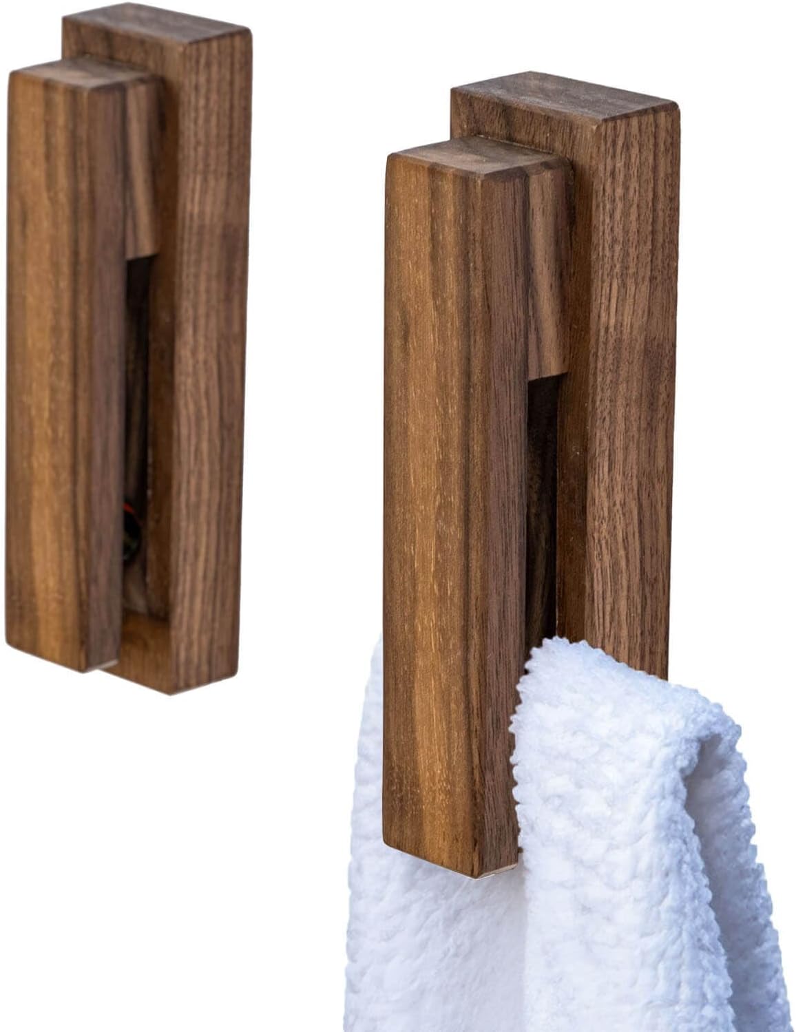 Wood Towel Hooks -Set of 2 Self Adhesive Vintage Towel Holder Wooden Wall Mounted Towel Racks for Bathroom and Kitchen
