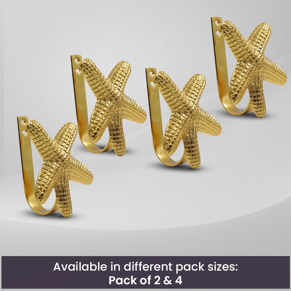 The Metal Magician Metal Nautical Starfish Curtain Holdback & Curtain Holder for Home, Bedroom & Office (Starfish Gold