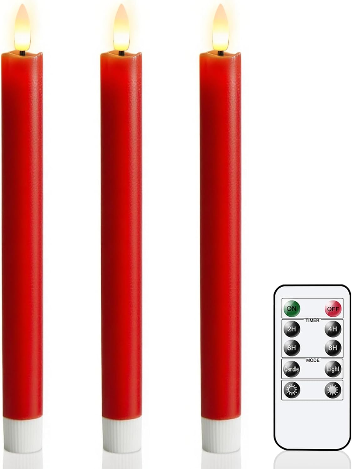 GenSwin Red Flameless Taper Candles with Remote, Real Wax Taper Candles Battery Operated, LED Flameless Candlesticks with 3D Wick for Home Halloween Christmas Holiday Decor(Set of 3, 0.78” x 9.6”)