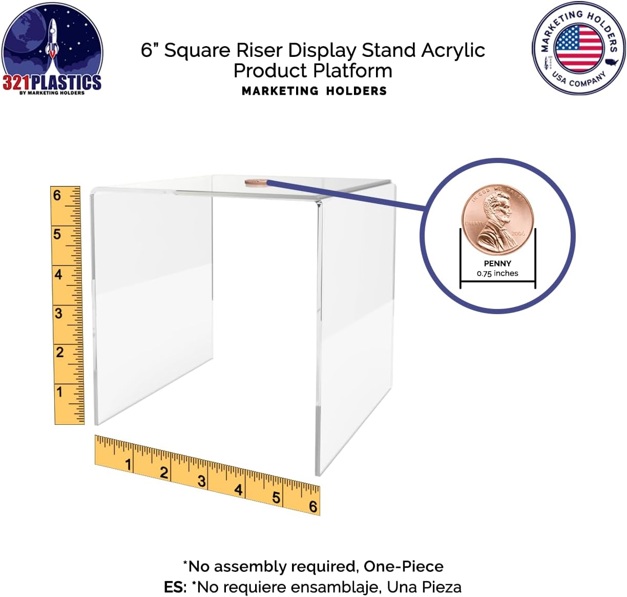 Marketing Holders 4 Pack Clear Acrylic Riser Display Stand 6” Reusable Square Platform POP Display Fixture for Retail