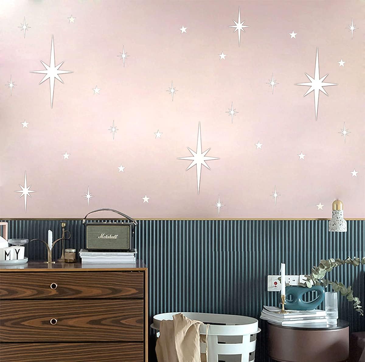 Retro Starburst Mirror Wall Decals 3D Acrylic Sparkle Wall Decors Star Walls / Sliver / Silver