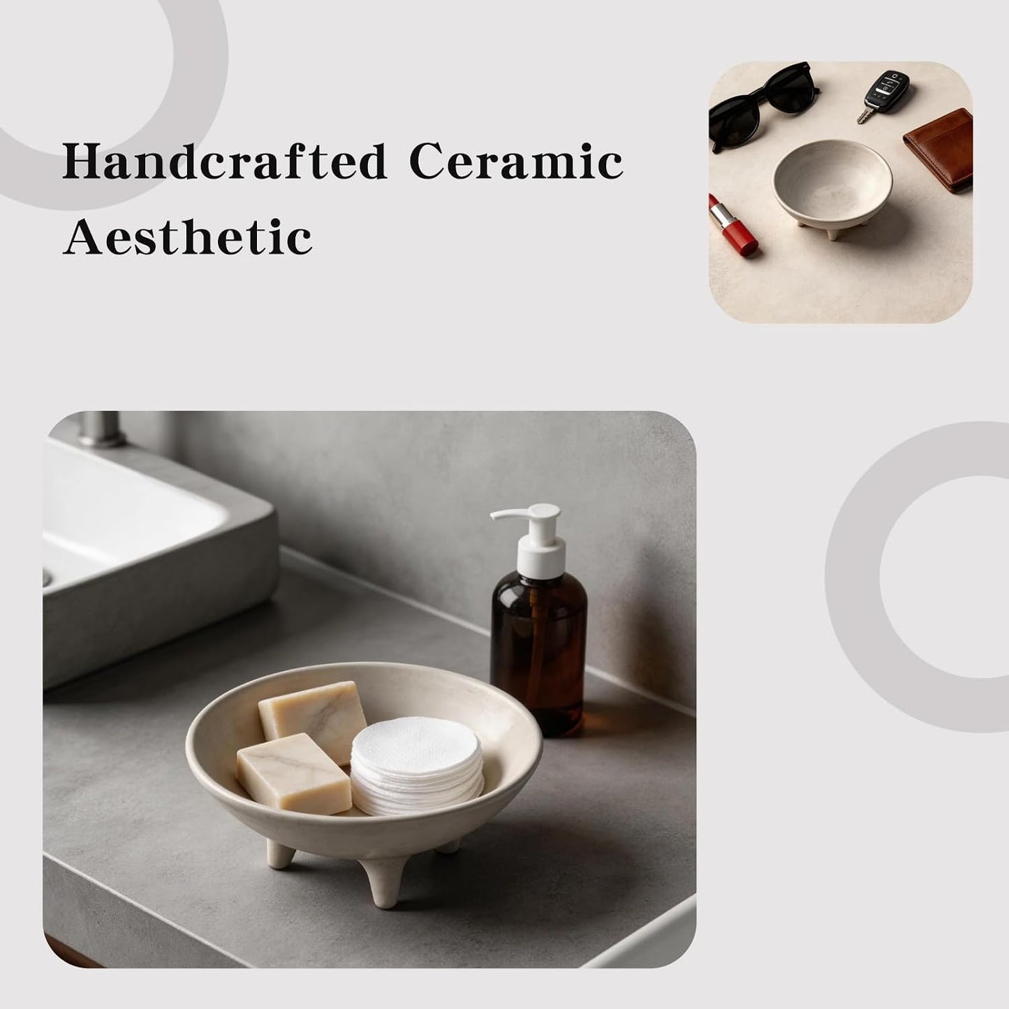 6- Three-Legged Ceramic Decorative Bowl / White