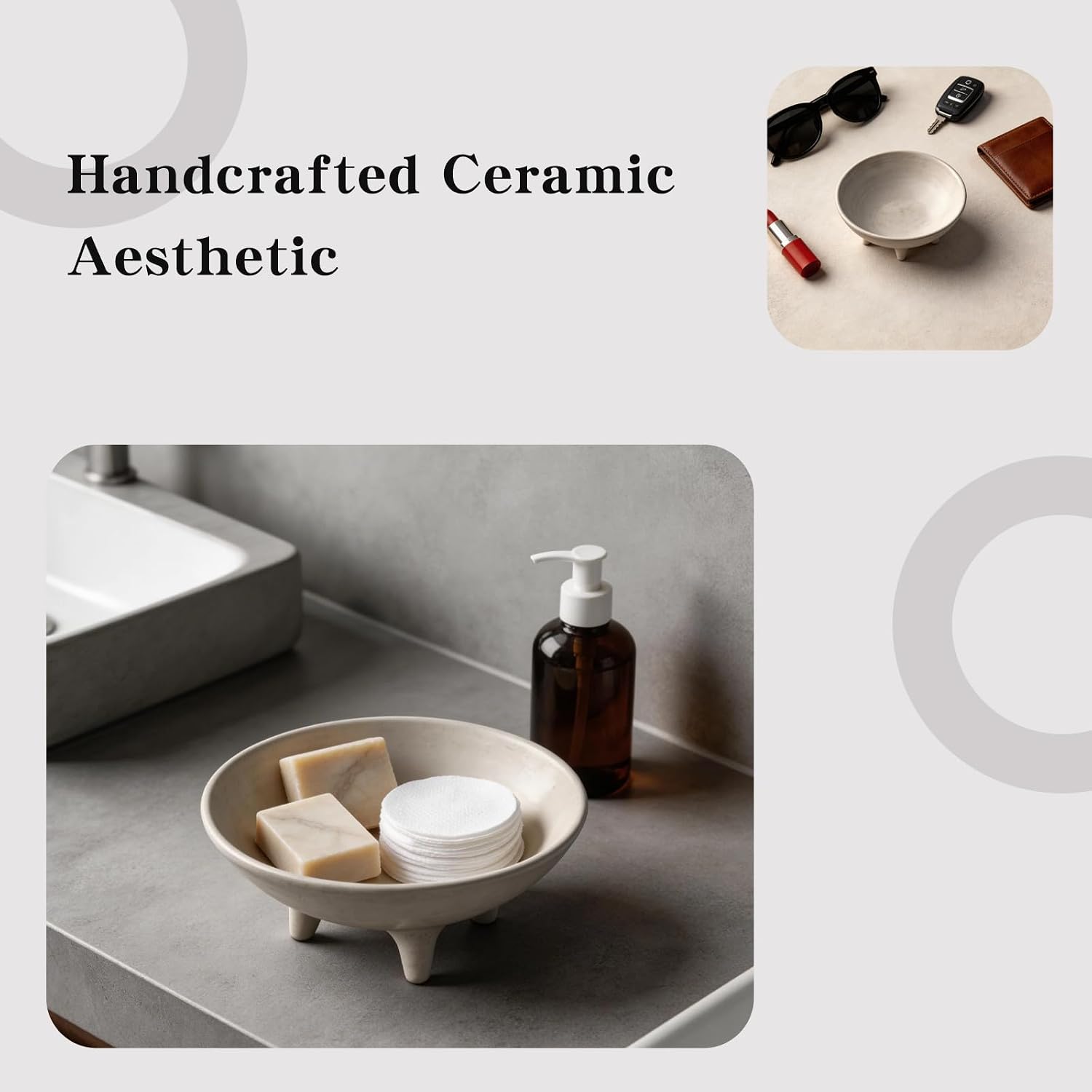 6- Three-Legged Ceramic Decorative Bowl / White