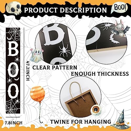 Boo Porch Sign 47.2 Inch Halloween Wooden Welcome Sign for Front Door