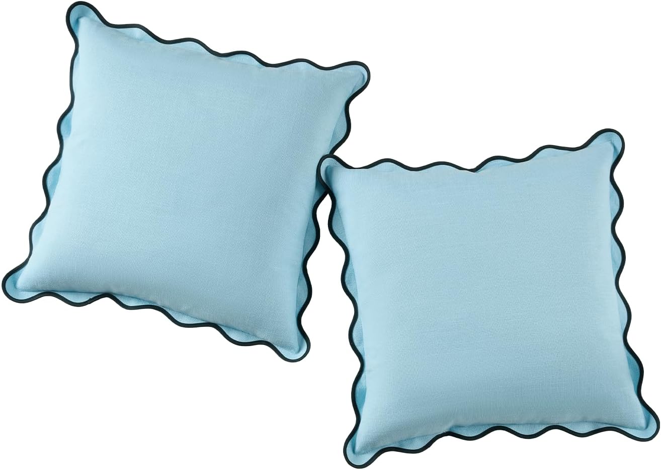 Scalloped Throw Pillow Covers / Blue & Teal / 18 x 18 / Set of 2