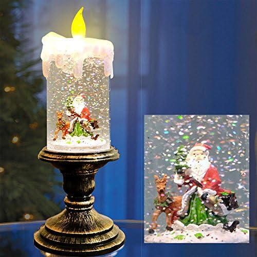 Eldnacele Santa Christmas Snow Globe Flameless Candle Battery Operated