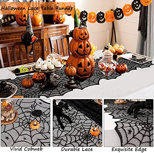 Halloween Table Runner 6 Pieces 18 x 72 Inch for Halloween Decor - Vivid Polyester Black Spider Web Lace Table Runner for Halloween Masquerade Party Dinner Table Decorations