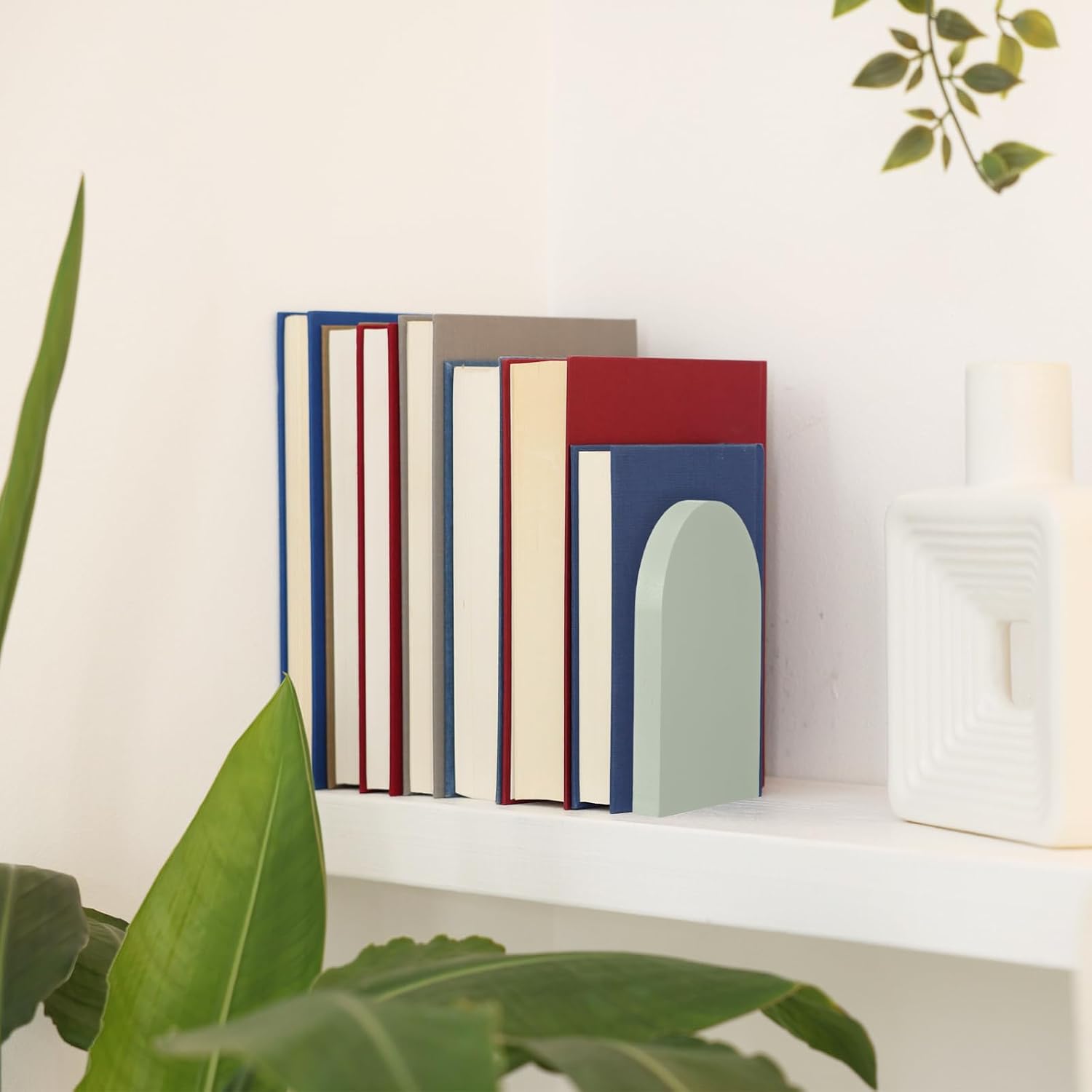 Boho Wood Bookends Back to School Sage Wooden Book Stands Decorative Non Skid / Green / Set of 4