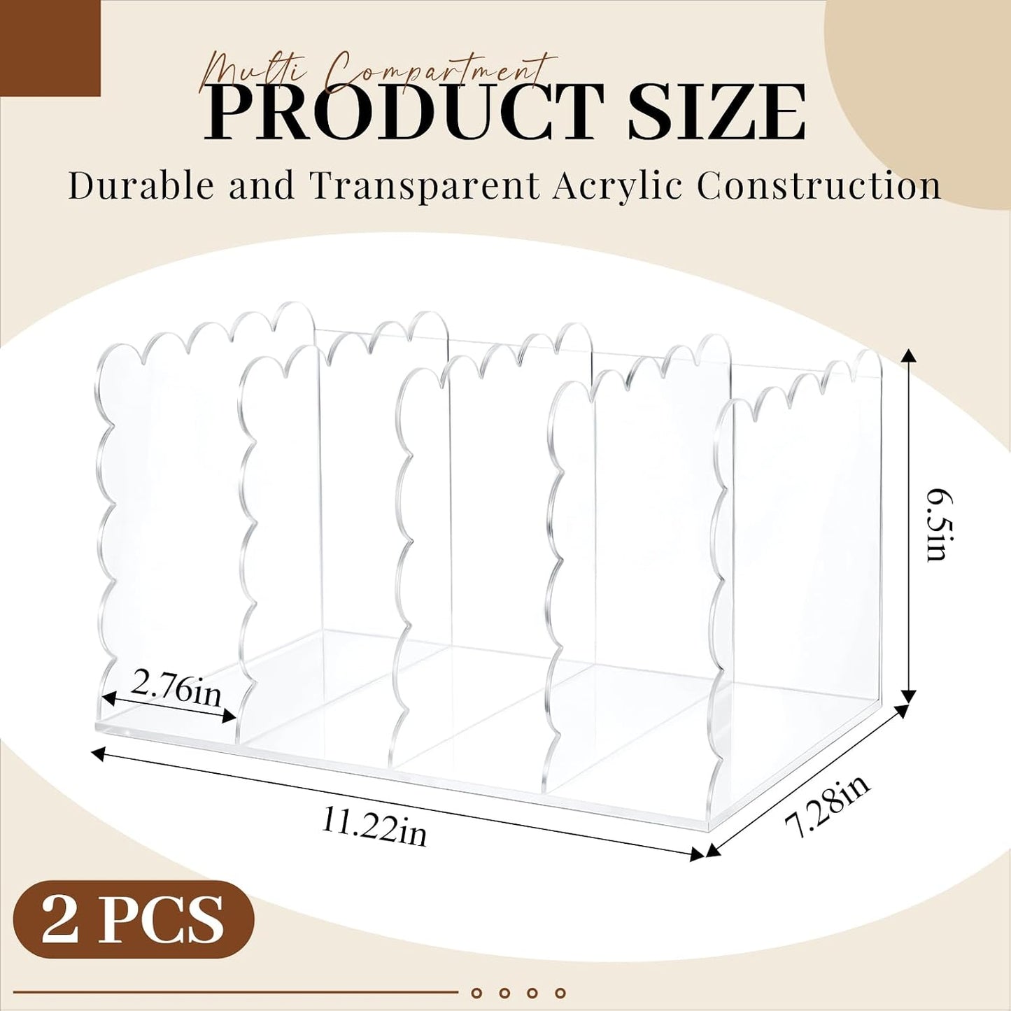 Scalloped Acrylic Book Holder for Desk / Clear / 11.22 x 7.28 x 6.5 / Set of 2