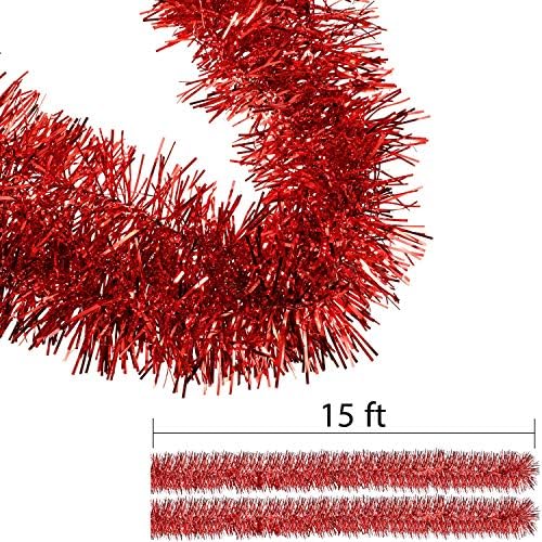 Shappy 90 ft 6 Rolls Christmas Tinsel Garland for Tree, Red