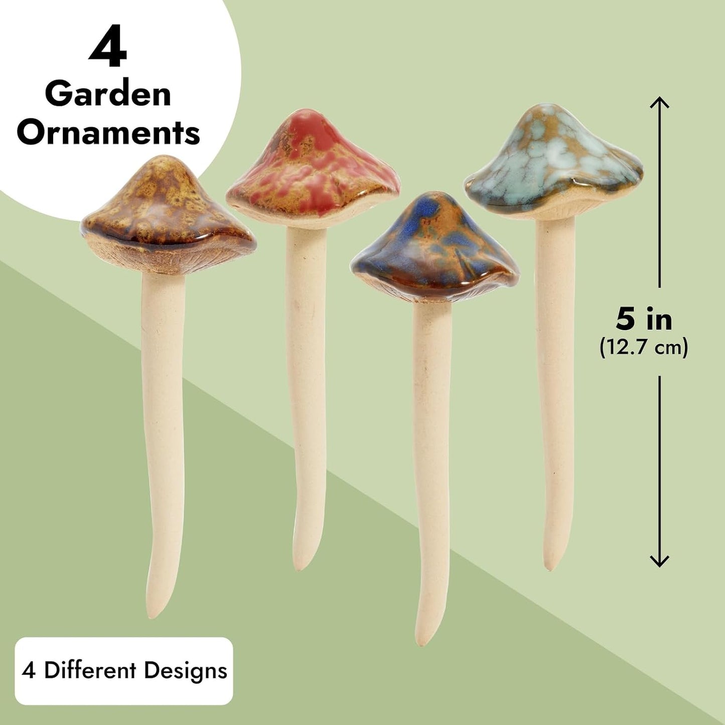 Ceramic Outdoor Mushrooms Plant Stakes / Brown / 5 Inch / Set of 4