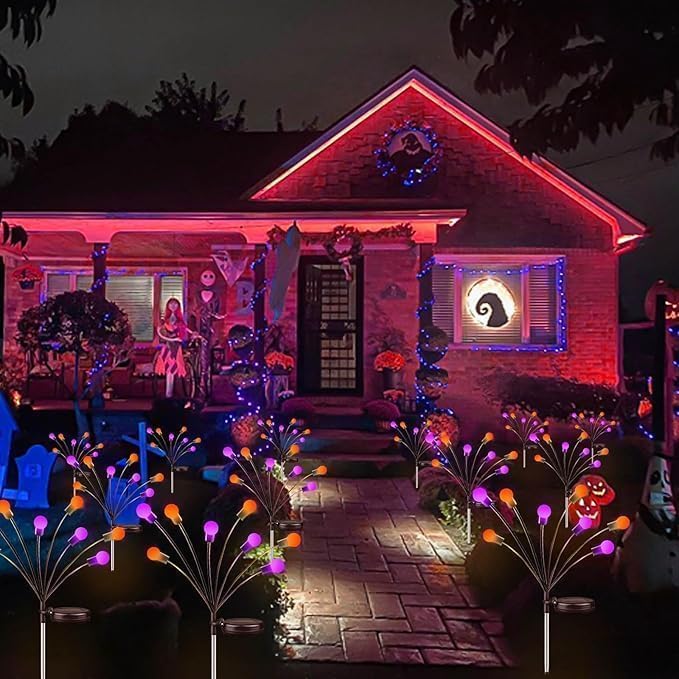 OZS 6Pack 48LED Solar Firefly Halloween Lights Outdoor for Party Decor