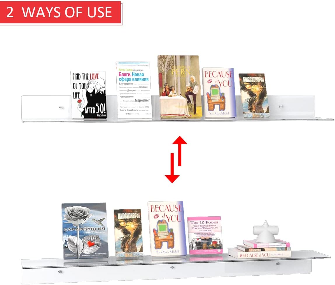 Sezanrpt 36 Inches Acrylic Wall Shelves 2 Pack, Floating Shelf for Wall Mounting, Acrylic Display Ledges for Funko Pop