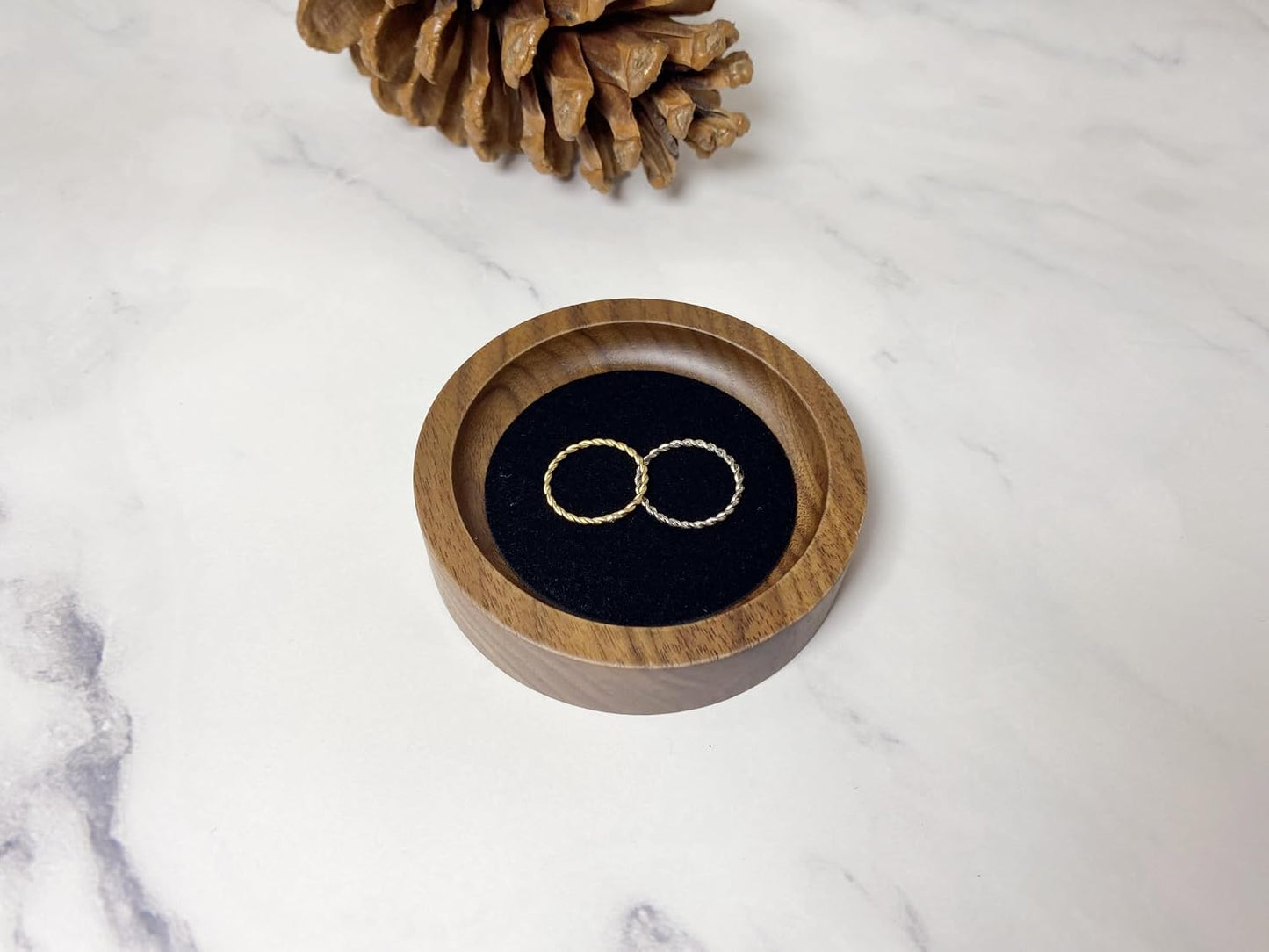 Wooden Jewelry Tray Small Trinket Dish / Round-black