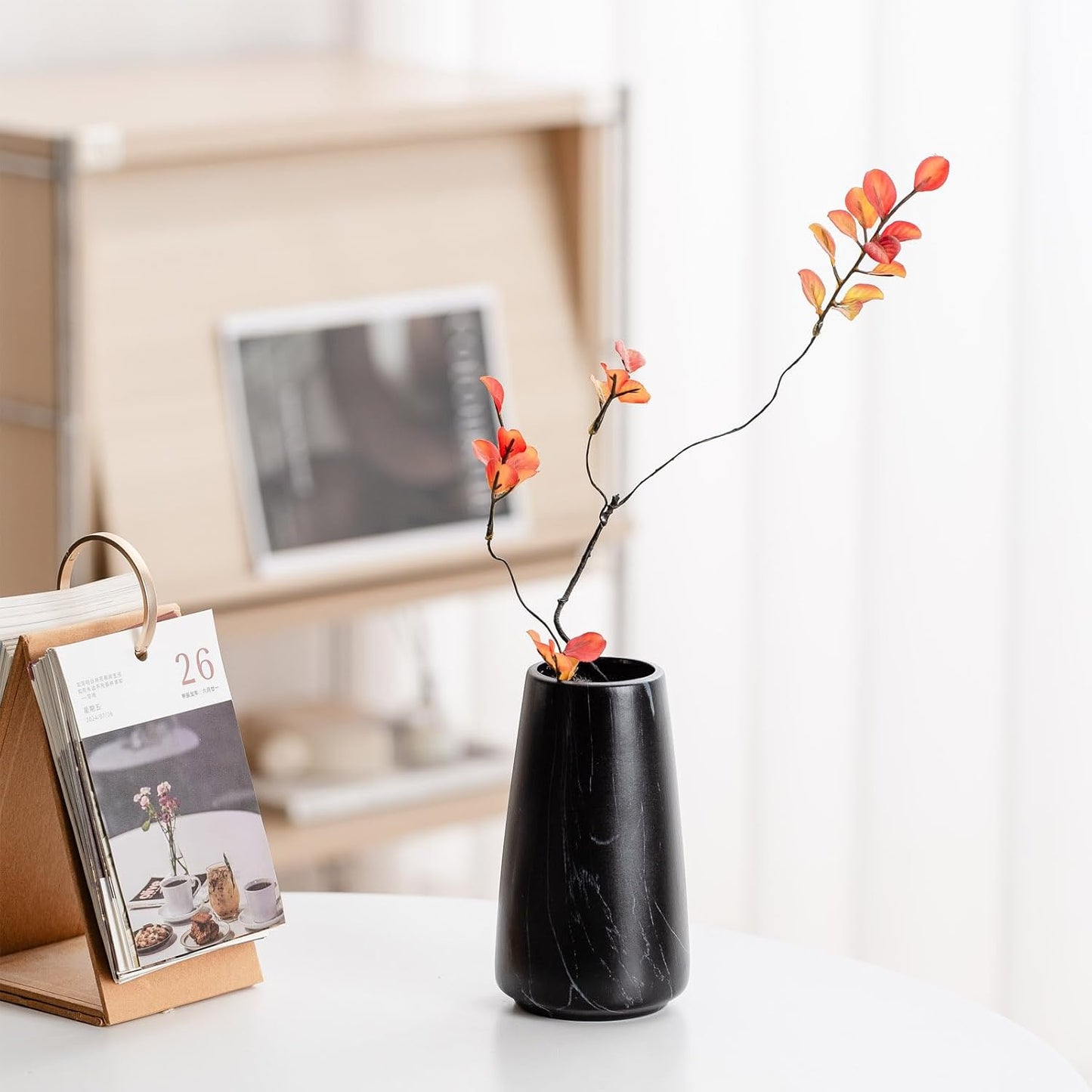 6" Simple Modern Ceramic Vases for Flower/Pampas Grass / Marble Black / Small