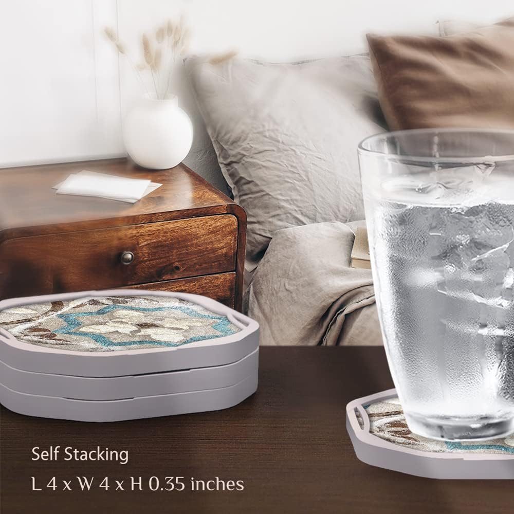 Rustic Retro Silicone Cup Coaster / 21. Mandala / Set of 4
