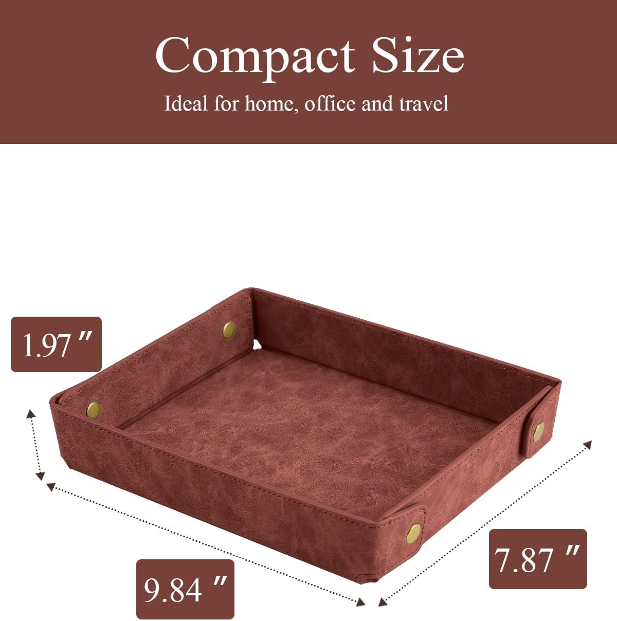 Faux Leather Valet Tray Organizer for Men / Brown / Rectangle