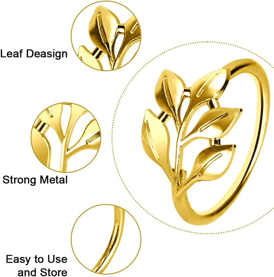 50 Pcs Gold Leaf Napkin Rings Set, Metal Napkin Ring Holders Buckles for Table Decorations, Napkin Holders for Cloth