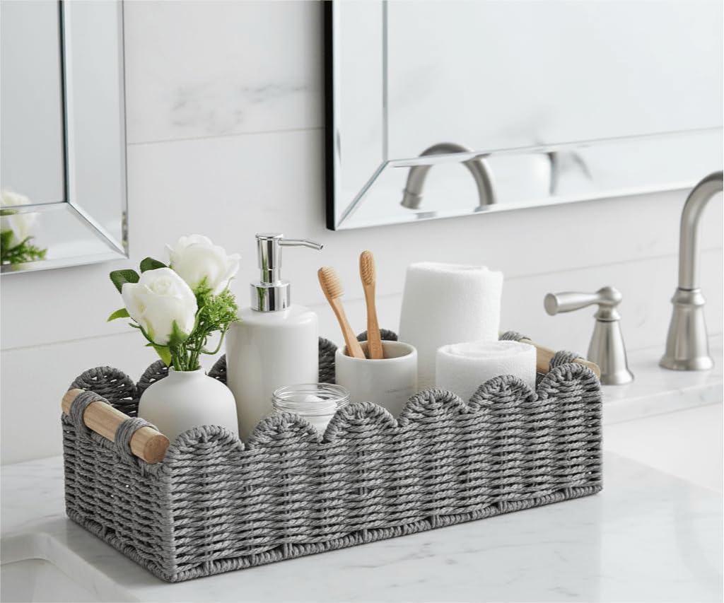Scalloped Edge Toilet Paper Storage Basket / Grey / 14 x 6.3 x 3.9 / M - In