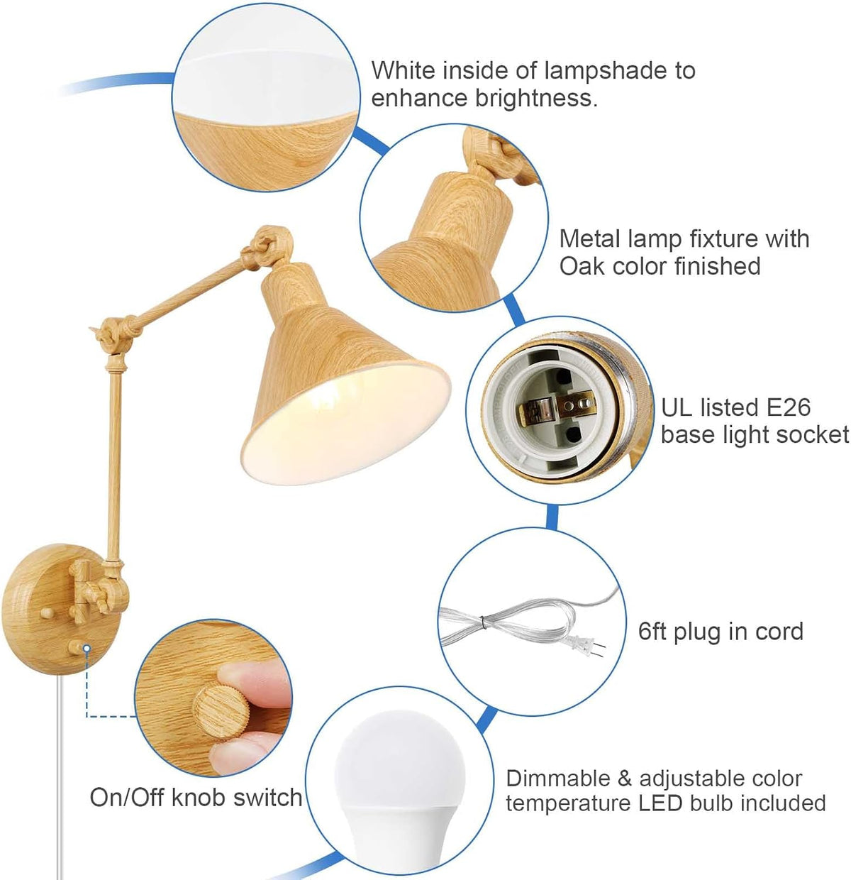 TRLIFE Dimmable Wall Sconce, Remote Control Plug in Wall Sconce Dimming 10%-100% and Adjustable Color Temperature