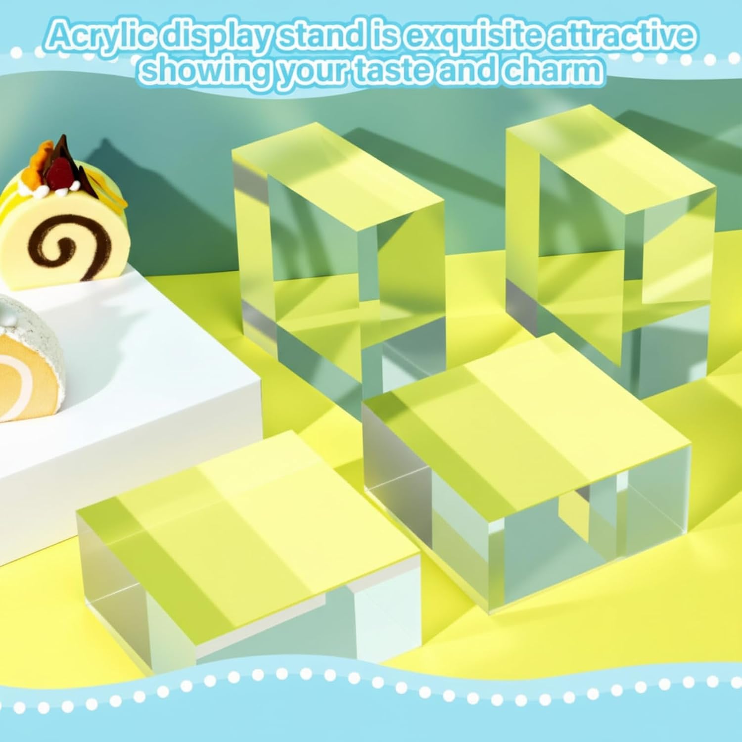 Qunclay 4 Pcs 4 x 4 x 2 Inches Acrylic Square Display Block Clear Polished Acrylic Cubes Jewelry Display Stand for