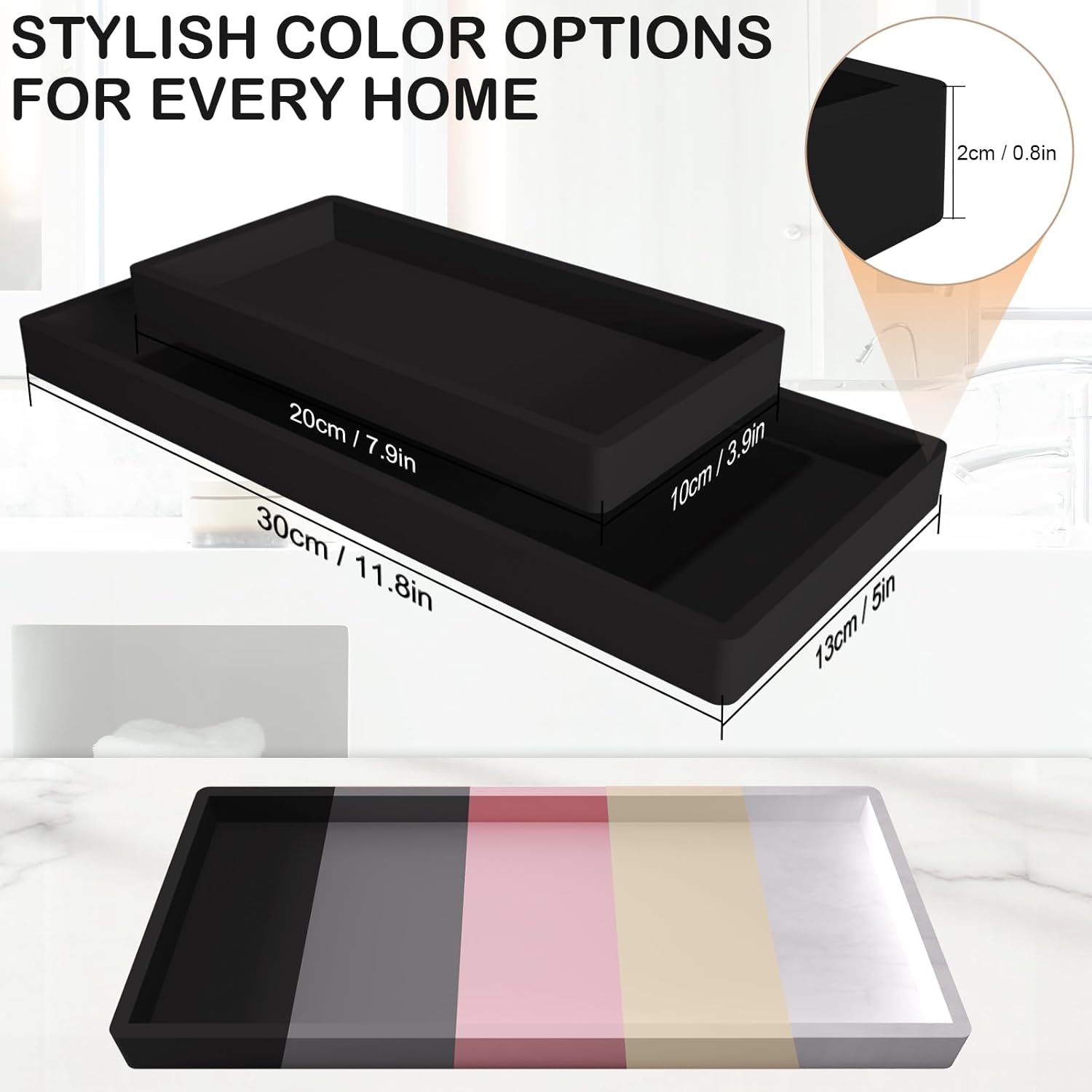 Bathroom Vanity Tray / 2black / 8 x 5 / 2PCS11. / Set of 2