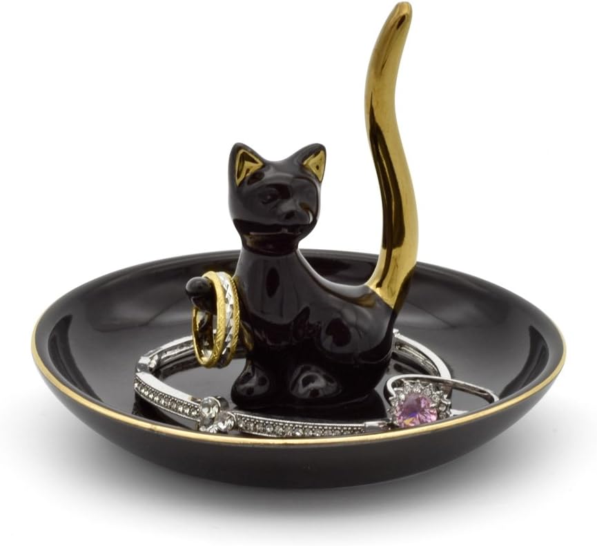Happy Cat Posture Ring Holder Jewelry Storage Dish Trinket Tray / One Size / Black Love Cat